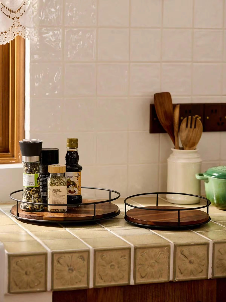 Cirelle 1pc Wooden Rotating Storage Tray For Desktop And Cabinet Organization, Rama Kitchen Essentials, Kitchen Use, High-End Restaurants Supplies, Housewarming Gift, Party Use, Family Dining