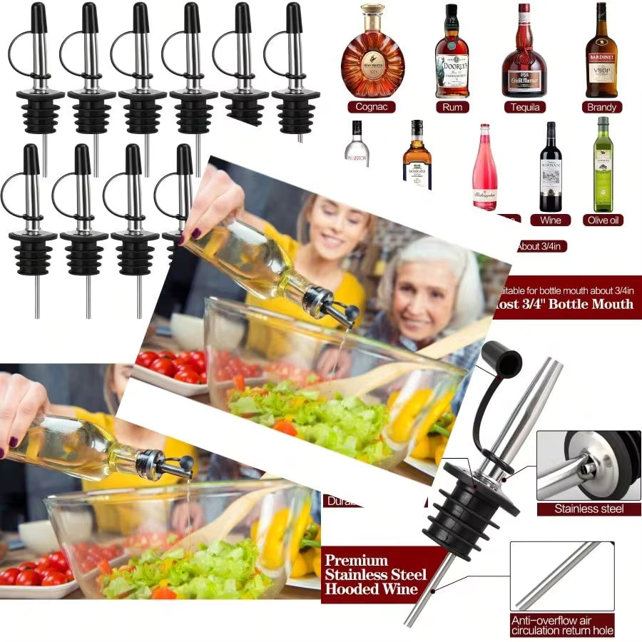 12 Pack Liquor Pour Spout Stainl Steel Classic Bottle Pourers With Rubber Dust Cap Speed Wine Bottle Pourer For Liquor Bottle Oil Bottles